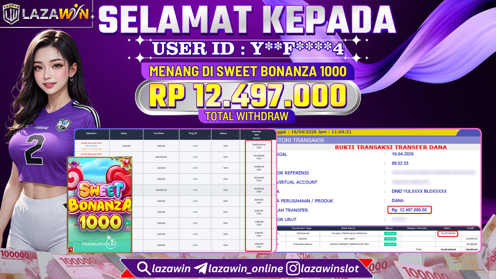 LAZAWIN JACKPOT di SWEET BONANZA 1000 Rp.12.497.000,- LUNAS