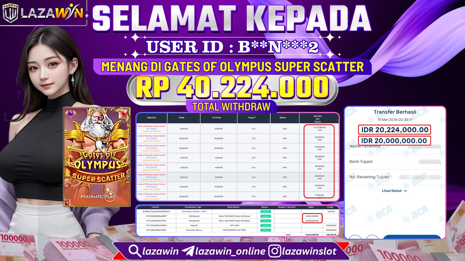 LAZAWIN JACKPOT di GATES OF OLYMPUS SUPER SCATTER Rp.40.224.000,- LUNAS
