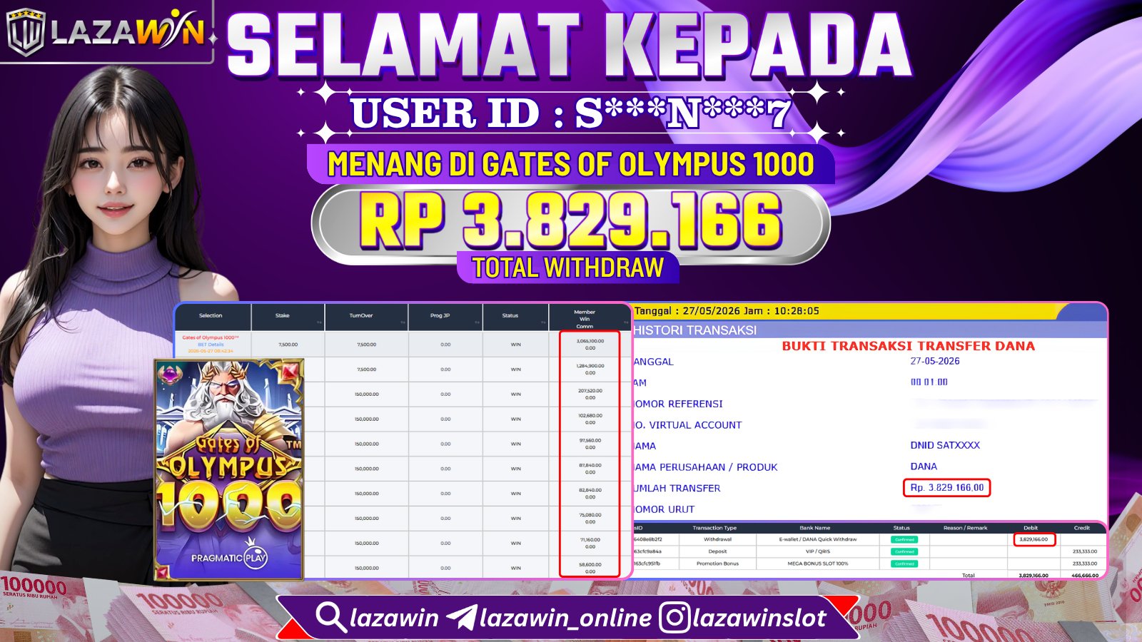 LAZAWIN JACKPOT di GATES OF OLYMPUS 1000 Rp.3.829.166,- LUNAS