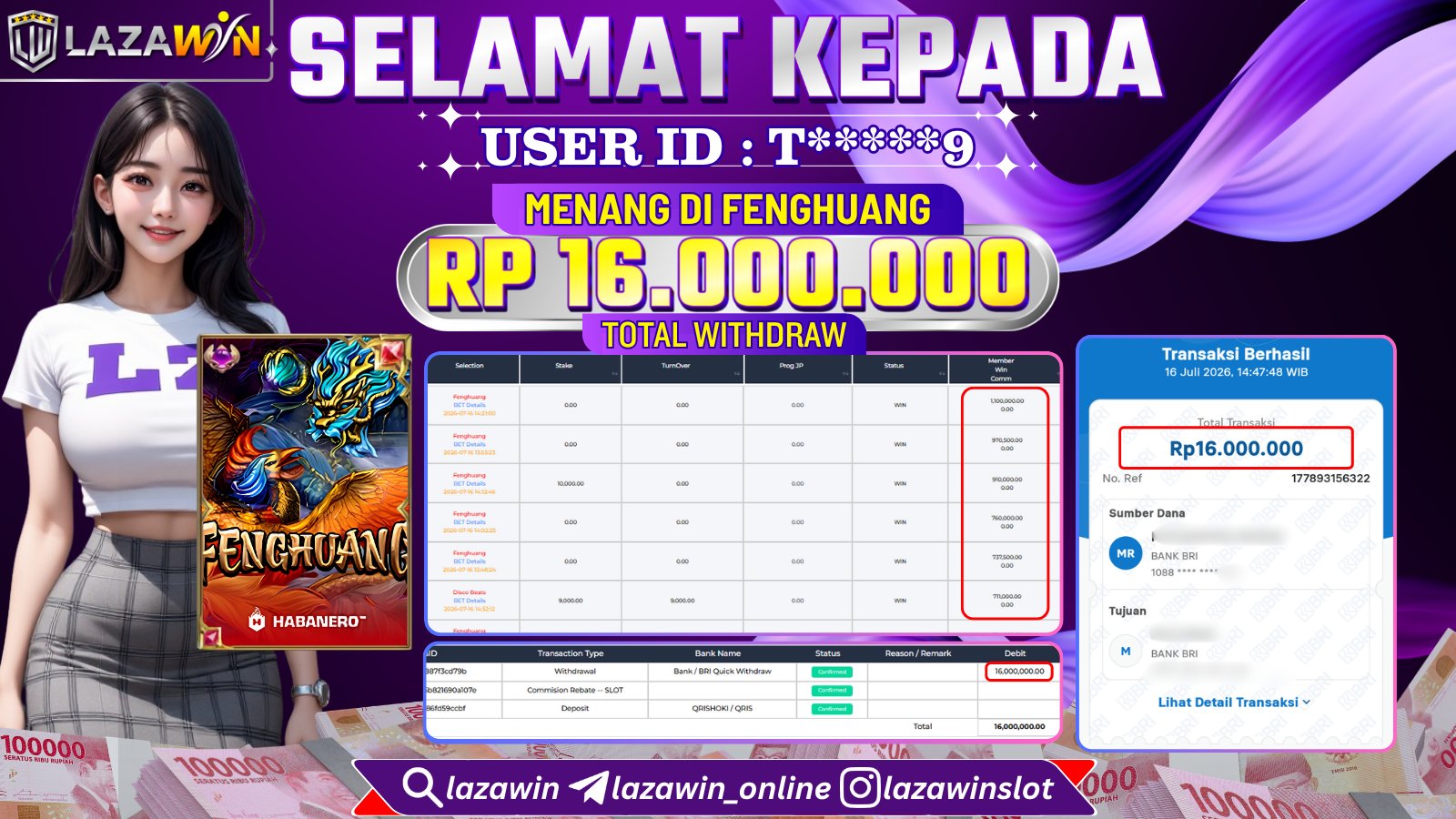 LAZAWIN JACKPOT di FENGHUANG Rp.16.000.000,- LUNAS