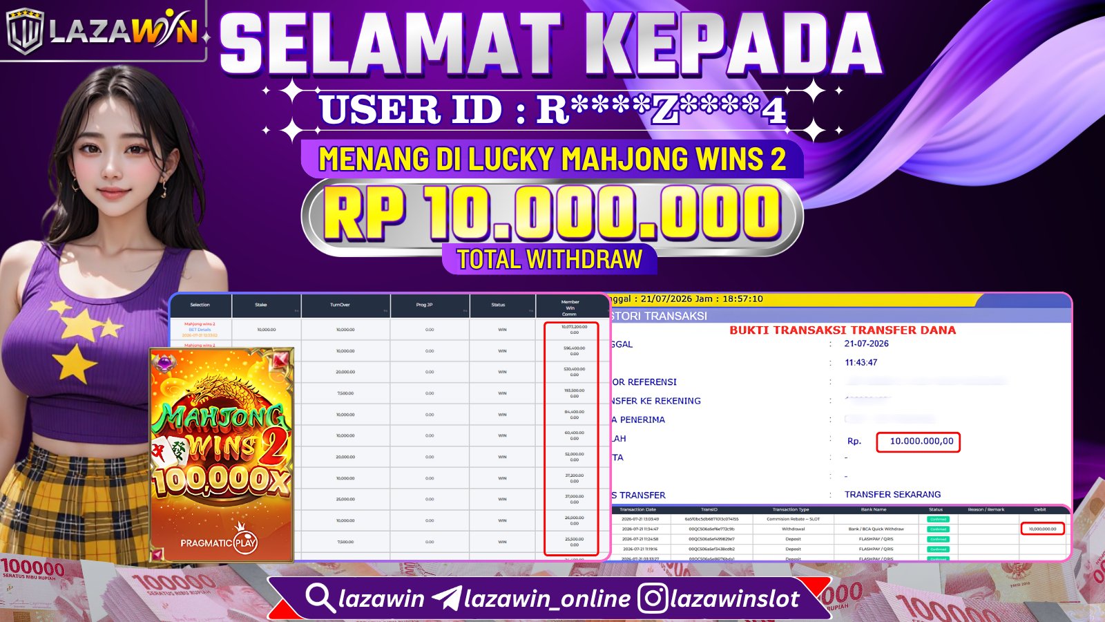 LAZAWIN JACKPOT di MAHJONG WINS 2 Rp.10.000.000,- LUNAS