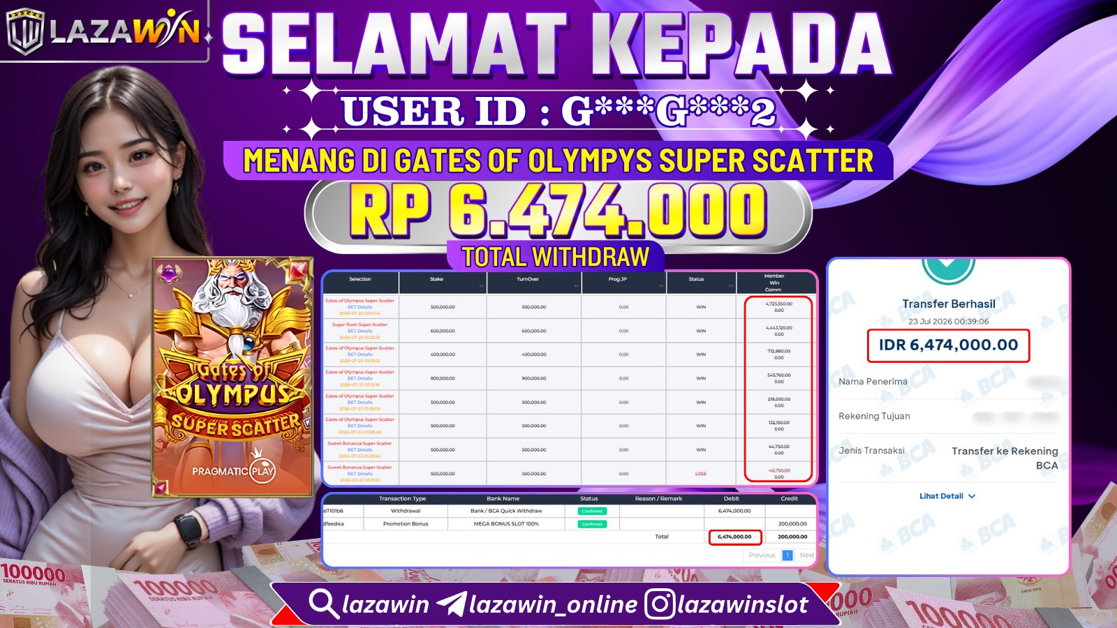 LAZAWIN JACKPOT di GATES OF OLYMPUS SUPER SCATTER Rp.6.474.000,- LUNAS
