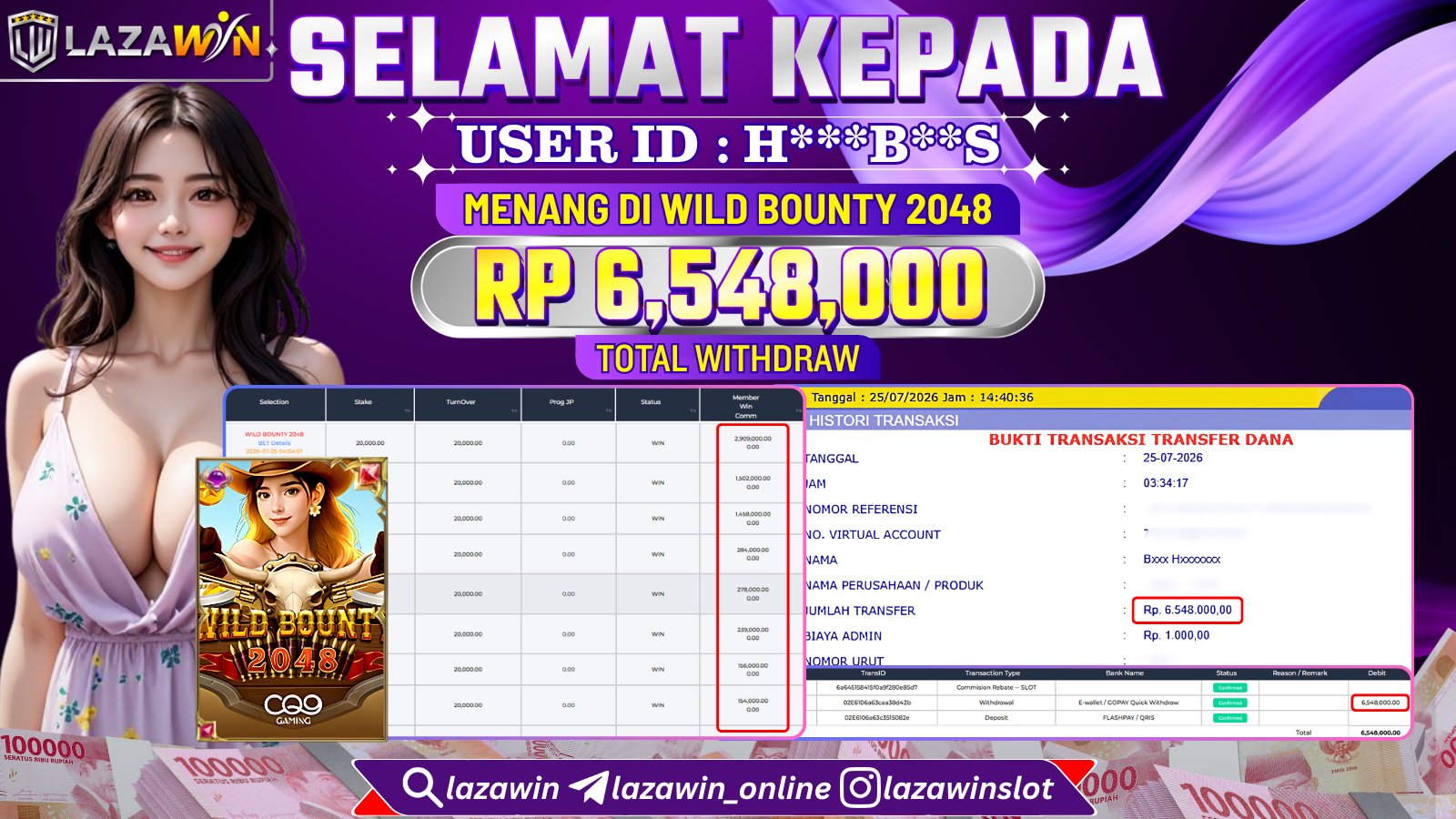 LAZAWIN JACKPOT di WILD BOUNTY 2048 Rp.6.548.000,- LUNAS