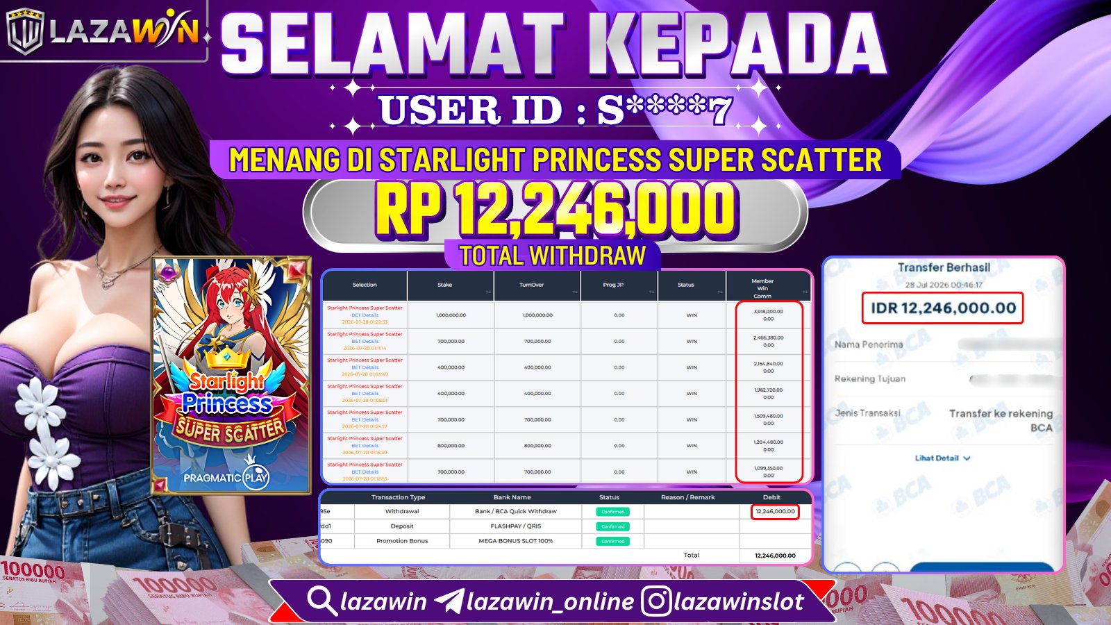 LAZAWIN JACKPOT di STARLIGHT PRINCESS SUPER SCATTER Rp.12.246.000,- LUNAS