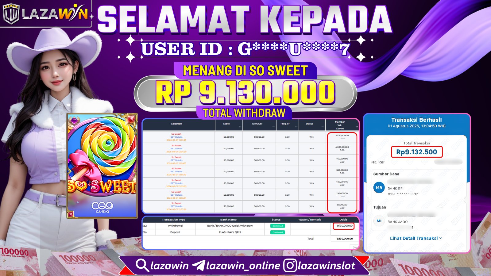 LAZAWIN JACKPOT di SO SWEET Rp.9.130.000,- LUNAS