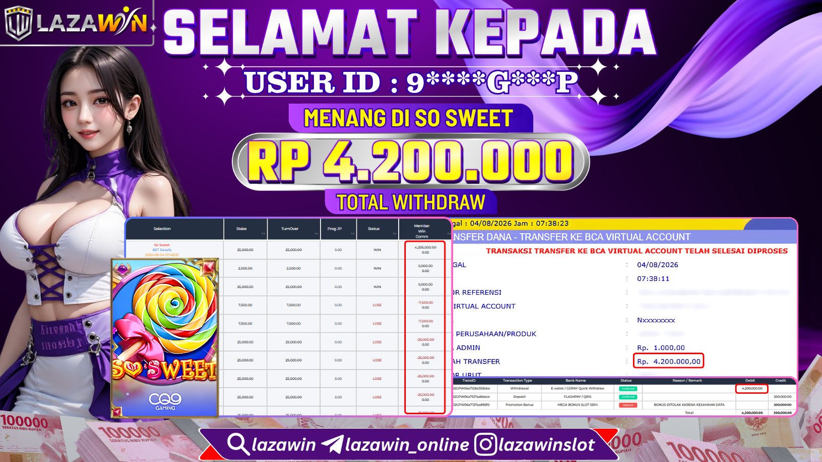 LAZAWIN JACKPOT di SO SWEET Rp.4.200.000,- LUNAS
