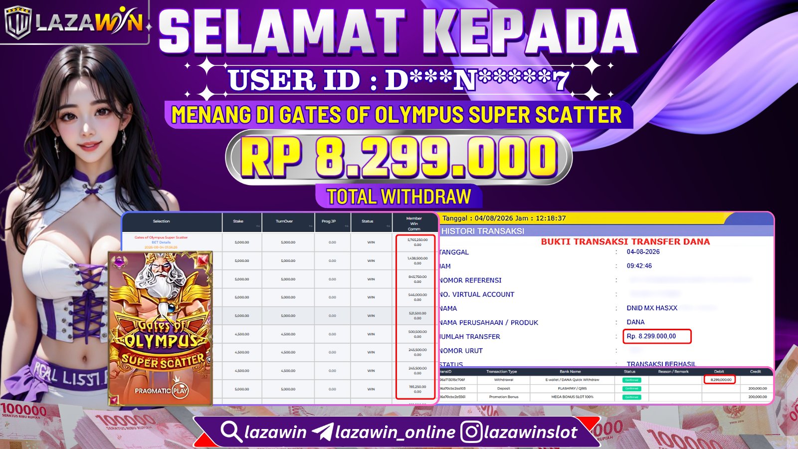 LAZAWIN JACKPOT di GATES OF OLYMPUS SUPER SCATTER Rp.8.299.000,- LUNAS